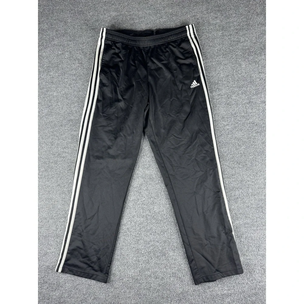 Adidas Y2K Polyester Track Pants Black White LARGE Baggy 3 Stripe Skater
